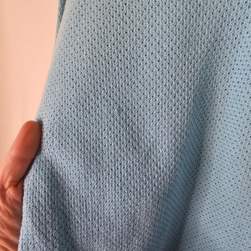 Chico's Waffle Knit Pullover Hoodie Size 2 L Light Blue Coastal Casual Beach - Picture 3 of 9